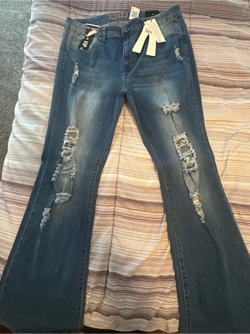 VIP Distressed Medium Blue Flare Jeans